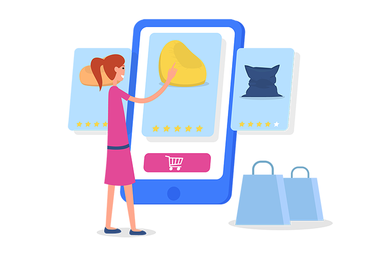 Eine Frau informiert sich zum Thema XXL-Kissen mit dem top Sitzsack Ratgeber von sitzsack.de