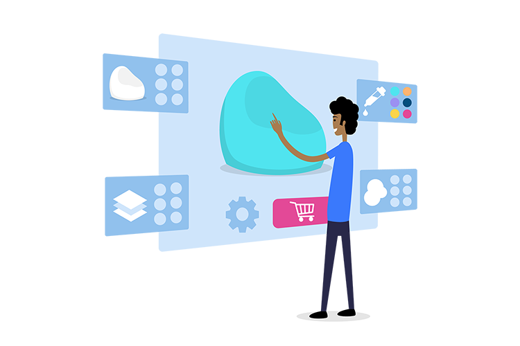 Junger Mann erstellt mit dem Sitzsack Konfigurator sein eigenes XXL Kissen